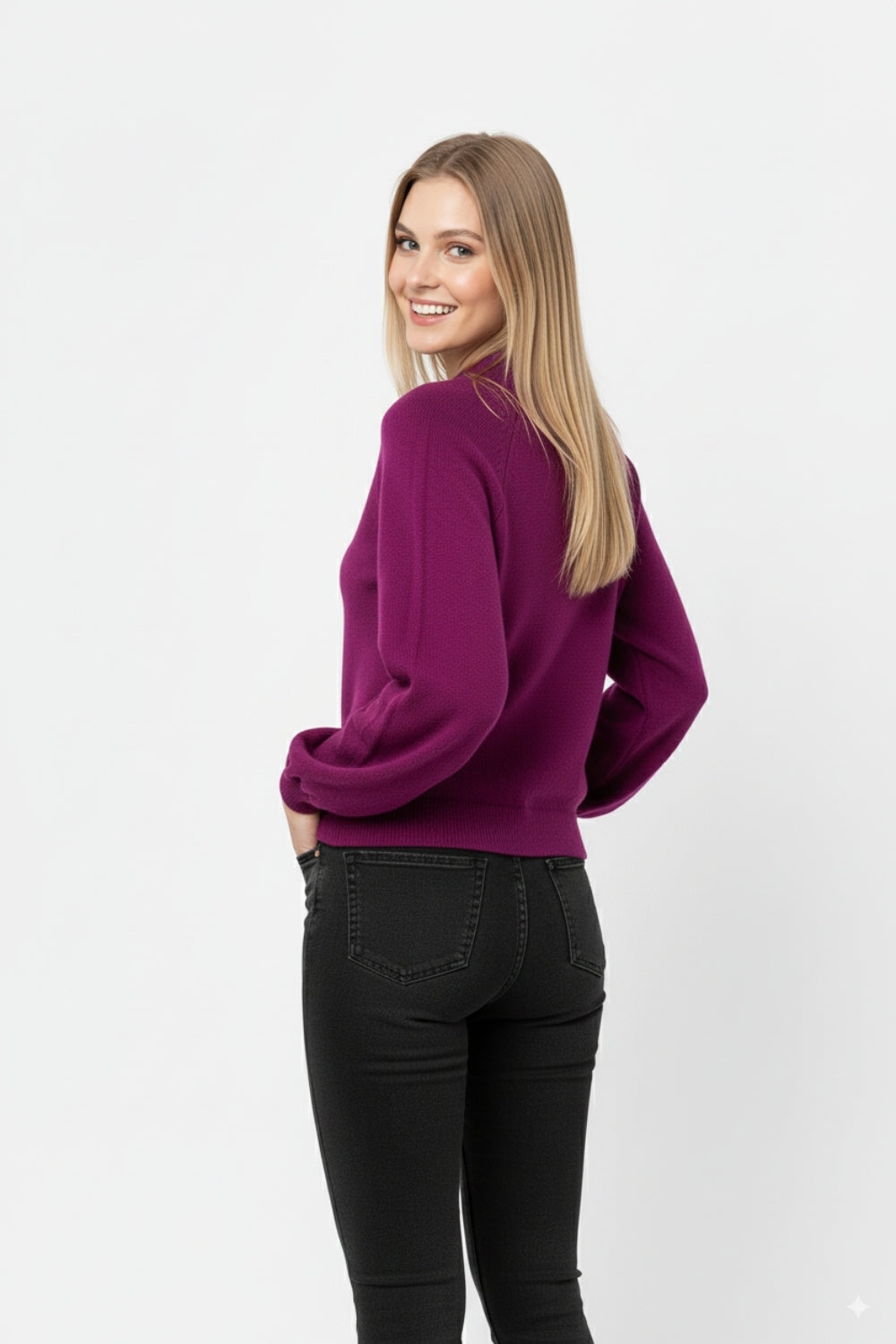 Relaxed Style Aubergine Jumper With Balloon Sleeves