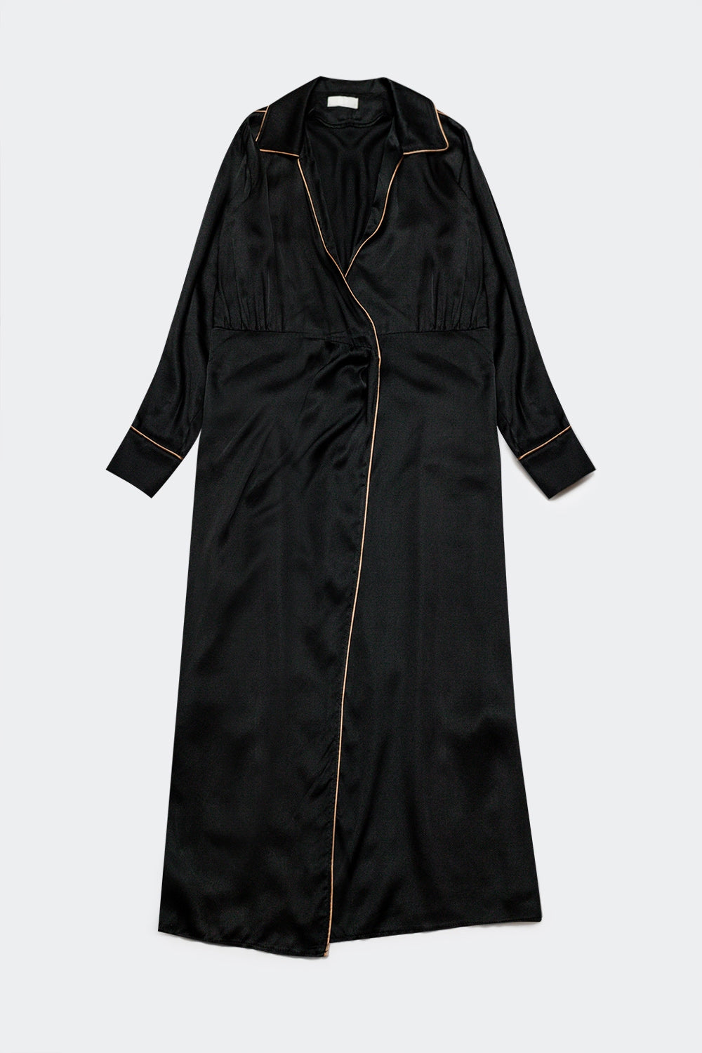 Satin Wrap Front Maxi Dress in Black Satin