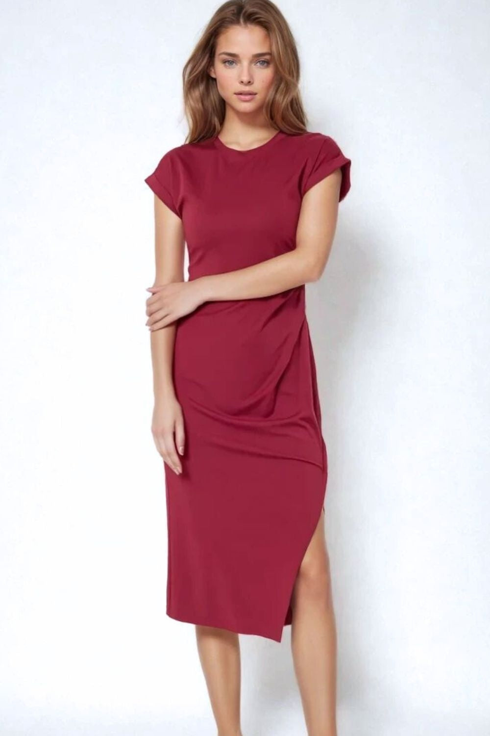 Sleeveless Burgundy Stretch Tencel Dress