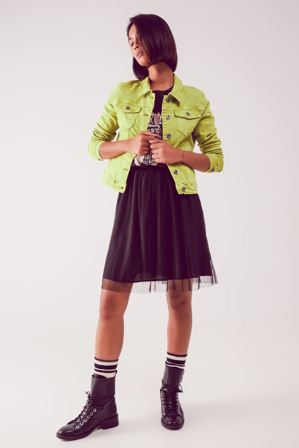 Slim Denim Trucker Jacket in Acid Lime