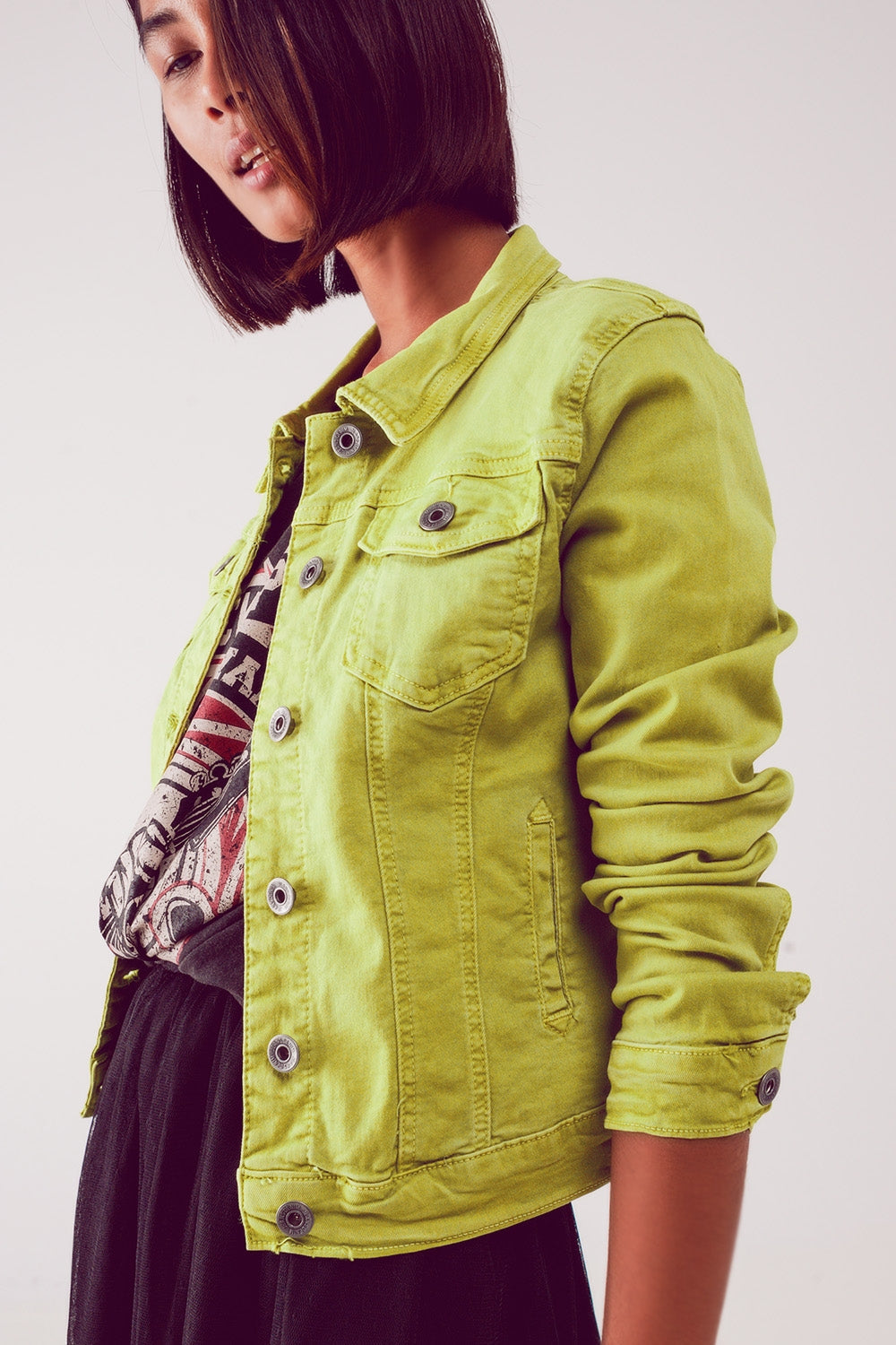 Slim Denim Trucker Jacket in Acid Lime