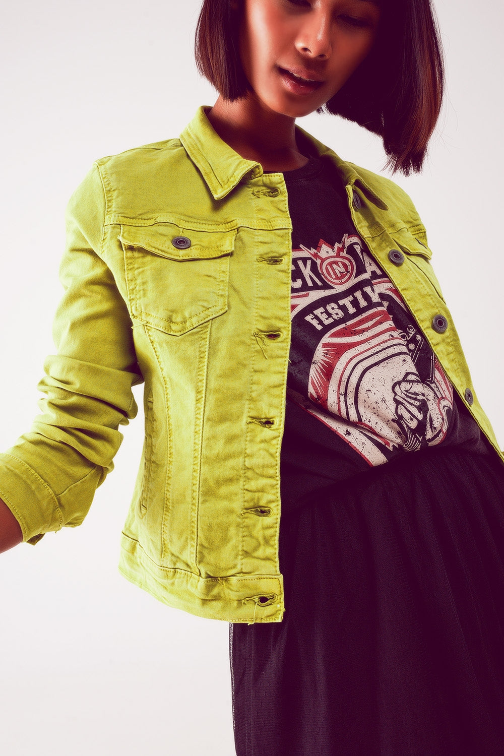 Slim Denim Trucker Jacket in Acid Lime