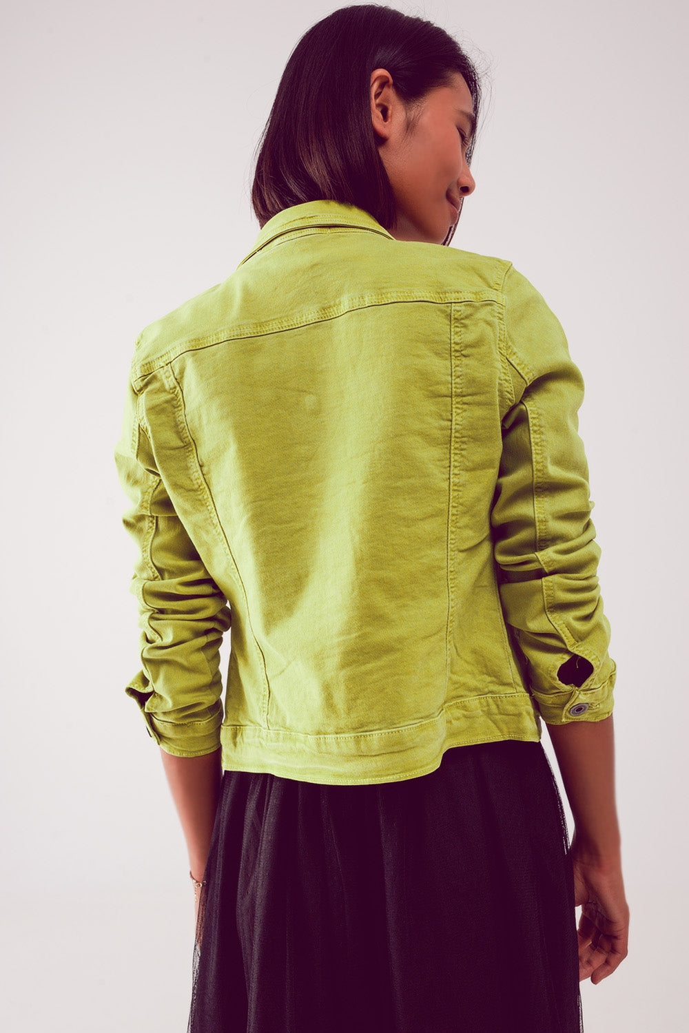 Slim Denim Trucker Jacket in Acid Lime