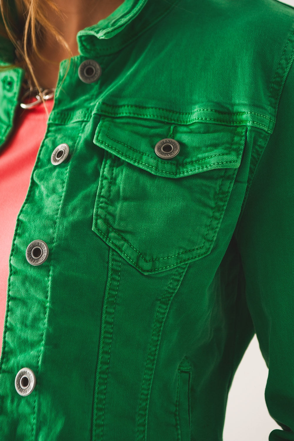 Slim Denim Trucker Jacket in Bright Green