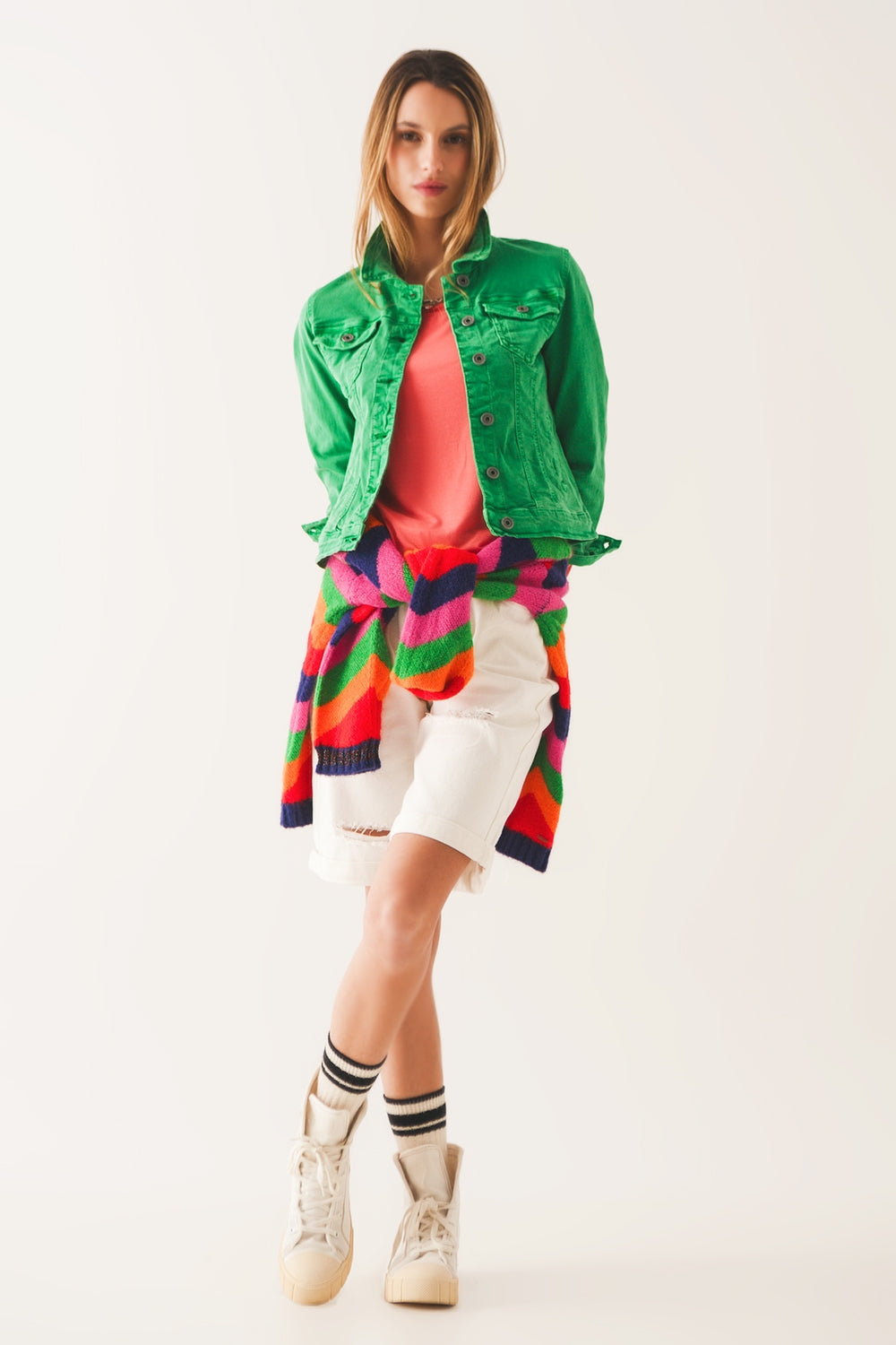 Slim Denim Trucker Jacket in Bright Green