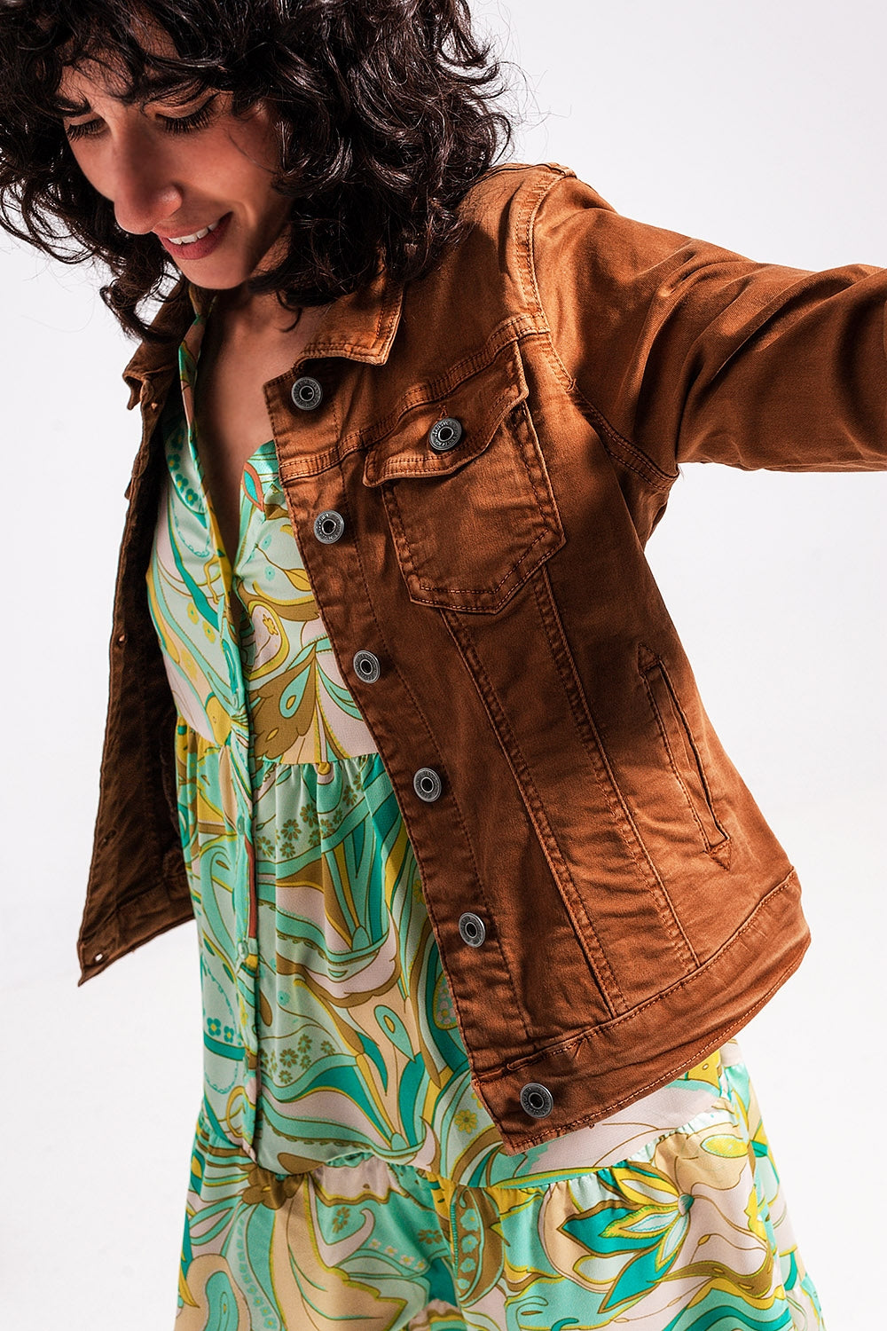 Slim Denim Trucker Jacket in Brown