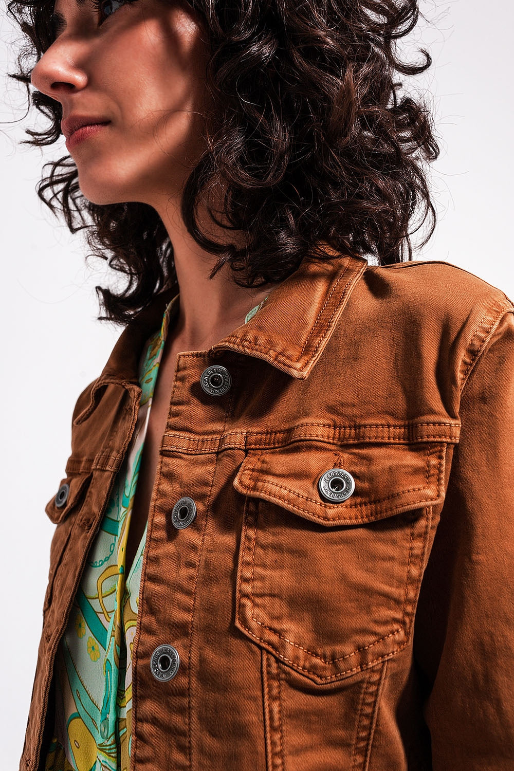 Slim Denim Trucker Jacket in Brown