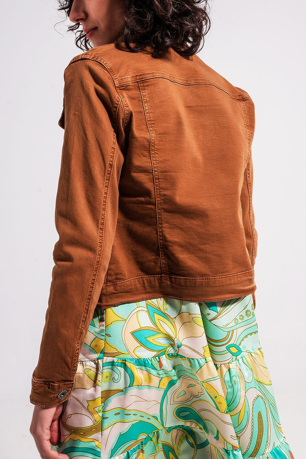 Slim Denim Trucker Jacket in Brown