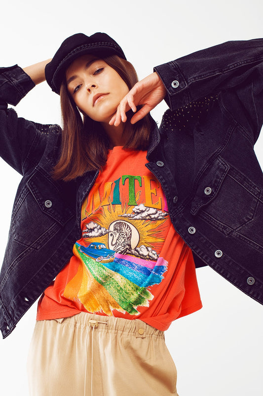 T-Shirt With Limited Graphic Print in Orange