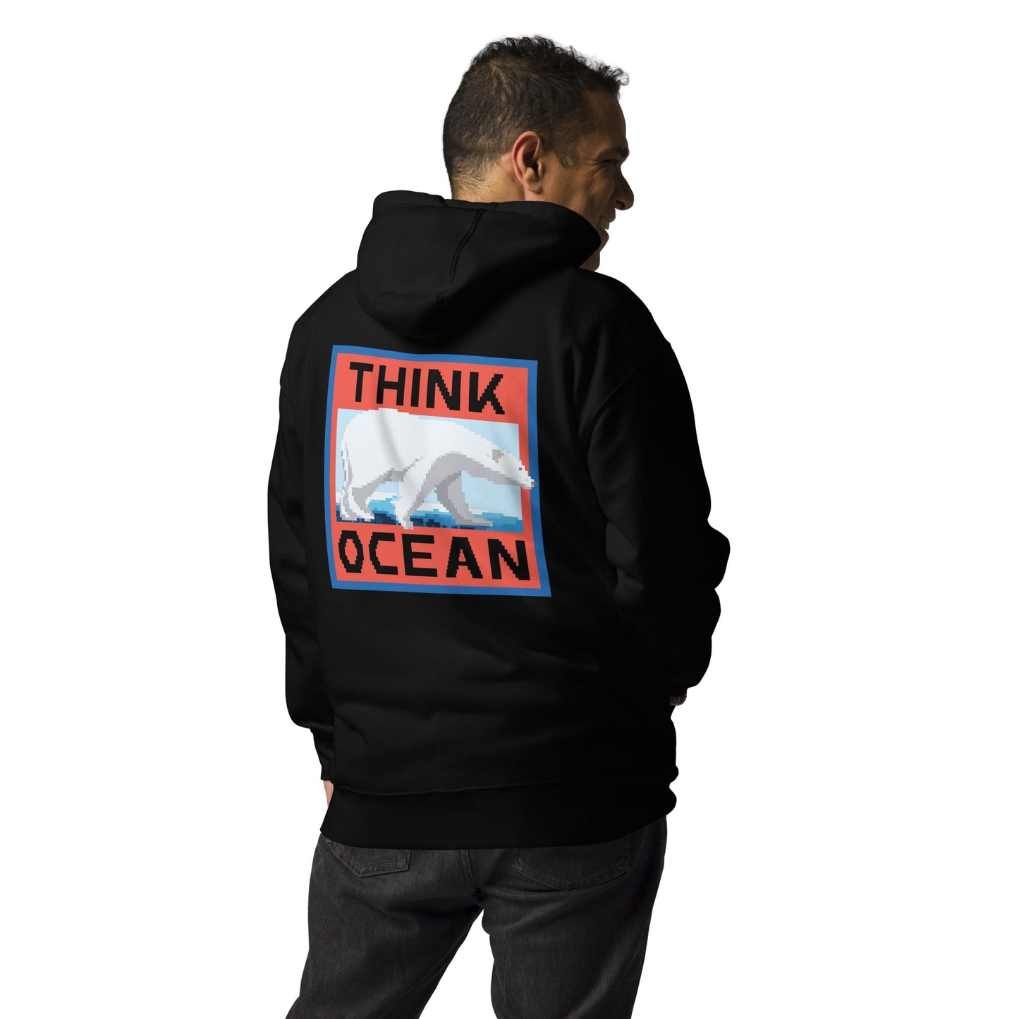 Think Ocean Polar Bear Pixel Art Cotton Blend Hoodie