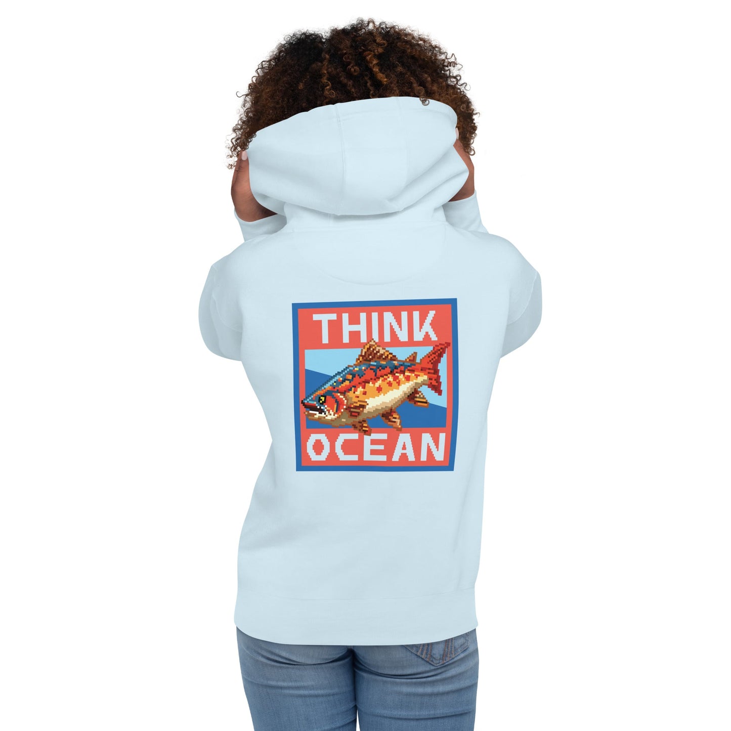 Think Ocean Fish Pixel Art Cotton Blend Hoodie