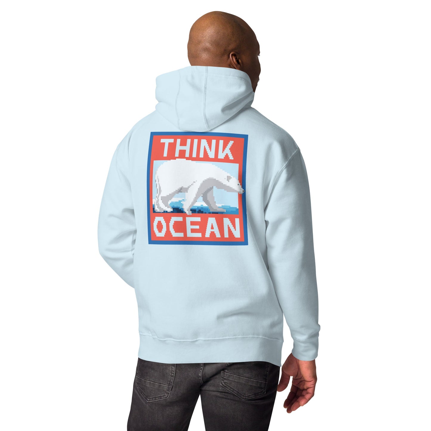 Think Ocean Polar Bear Pixel Art Cotton Blend Hoodie