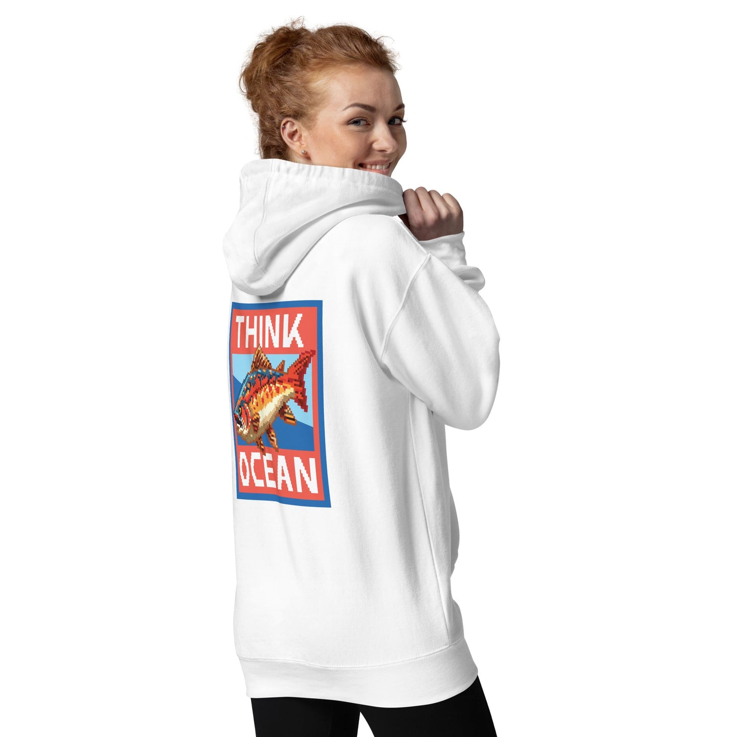 Think Ocean Fish Pixel Art Cotton Blend Hoodie