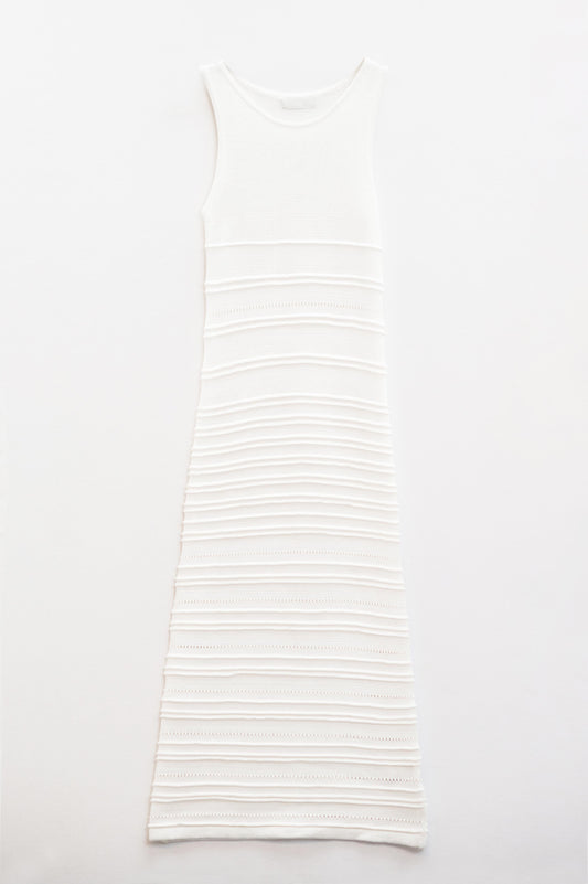 White Maxi Crochet Sleeveless Knitted Dress