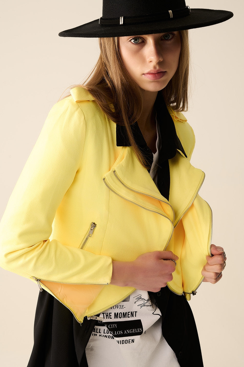 Yellow Jacket With Zipper Details